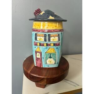Hand Painted T.G. Designs Ceramic House Canister with Lid – Whimsical Folk Art